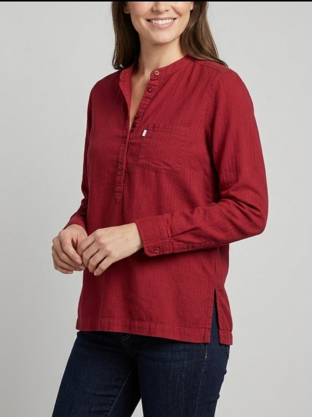 Levi's Red Herringbone 100% Cotton Long Sleeve Button Down Shirt Size Small